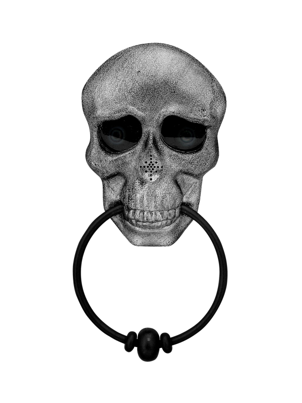 Heurtoir de porte crâne animé Halloween – Yeux & voix effrayante