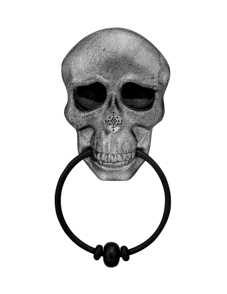Heurtoir de porte crâne animé Halloween – Yeux & voix effrayante