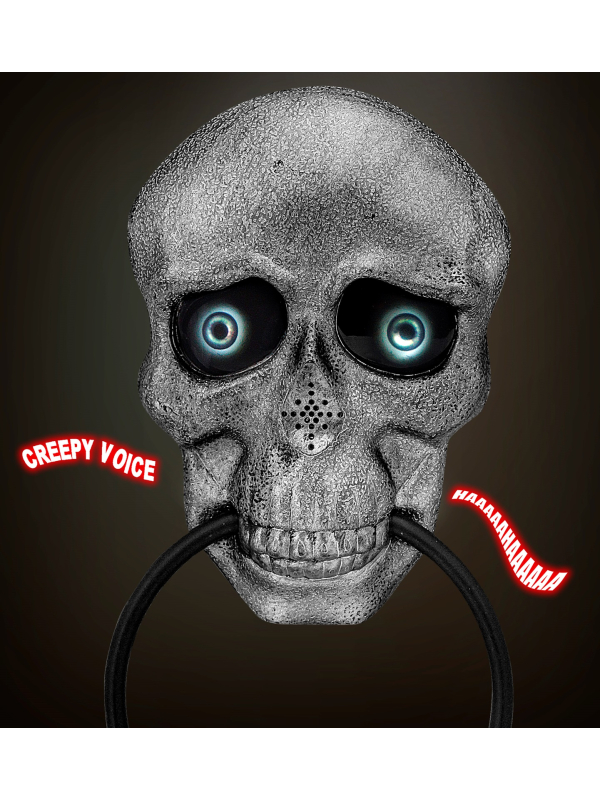 Heurtoir de porte crâne animé Halloween – Yeux & voix effrayante