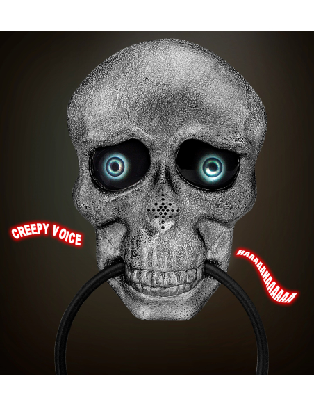 Heurtoir de porte crâne animé Halloween – Yeux & voix effrayante