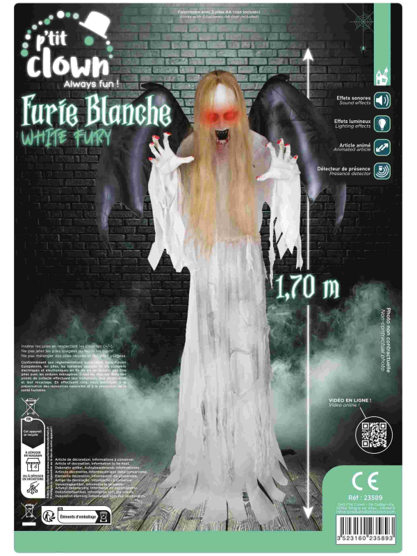 Automate Horreur - L’Esprit Vengeur Ailé – Créature Blanche à Ailes Noires (170 cm)
