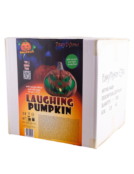 Grande citrouille Halloween 44 cm avec LED, son et projection murale