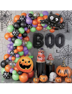 Kit Arche De Ballons Halloween 152 Pièces - Orange, Blanc, Noir Avec Citrouille Et Fantôme En Aluminium - 13