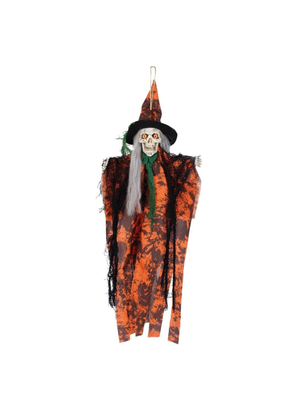 Sorcière squelettique à suspendre Halloween – 60 cm de frayeur en vert ou orange