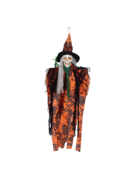 Sorcière squelettique à suspendre Halloween – 60 cm de frayeur en vert ou orange