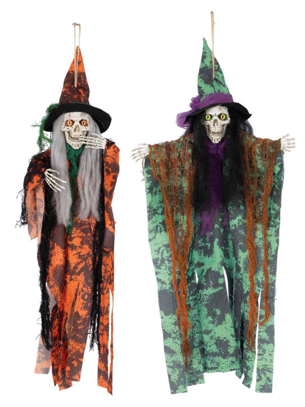 Sorcière squelettique à suspendre Halloween – 60 cm de frayeur en vert ou orange