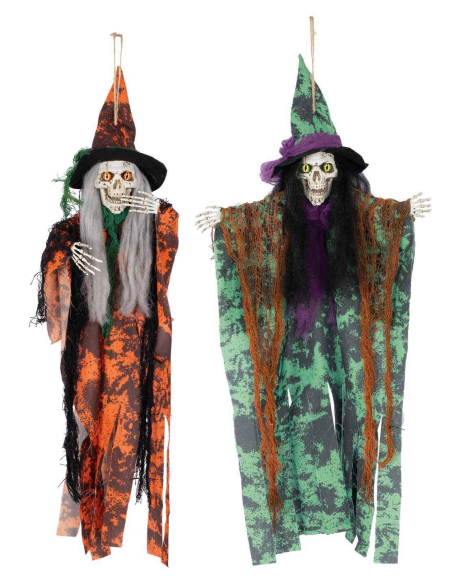 Sorcière squelettique à suspendre Halloween – 60 cm de frayeur en vert ou orange