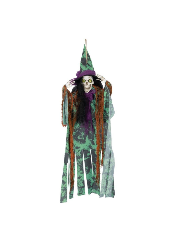 Sorcière squelettique à suspendre Halloween – 60 cm de frayeur en vert ou orange