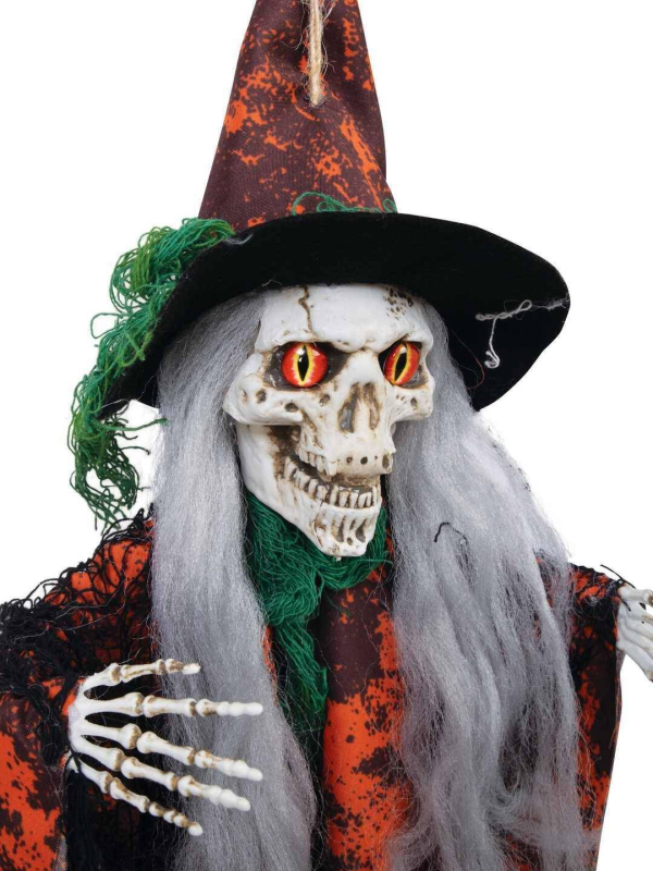 Sorcière squelettique à suspendre Halloween – 60 cm de frayeur en vert ou orange