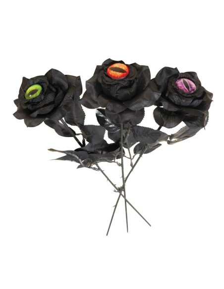 Rose noire œil de monstre – 43 cm – Déco Halloween gothique et ensorcelante