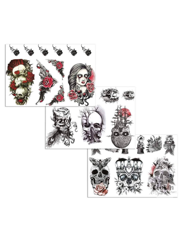 Tatouages Halloween colorés – Modèle aléatoire terriblement stylé