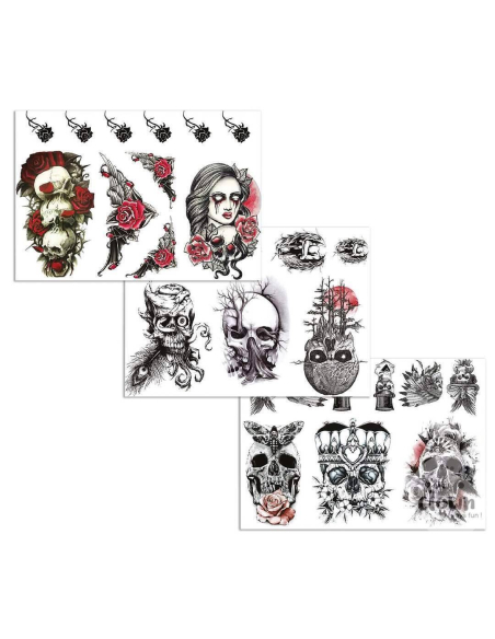 Tatouages Halloween colorés – Modèle aléatoire terriblement stylé