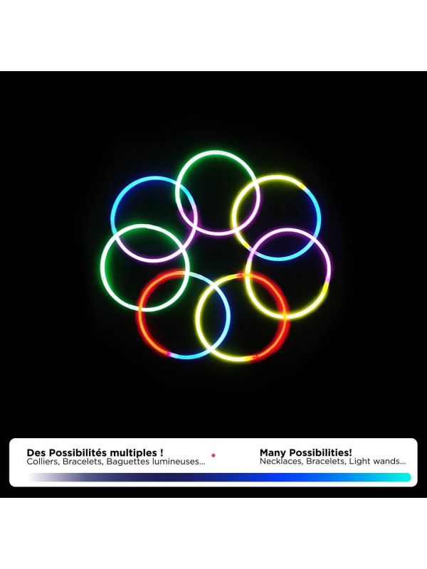 Bracelets lumineux fluo – Set de 15 sticks avec connecteurs