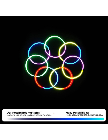 Bracelets lumineux fluo – Set de 15 sticks avec connecteurs