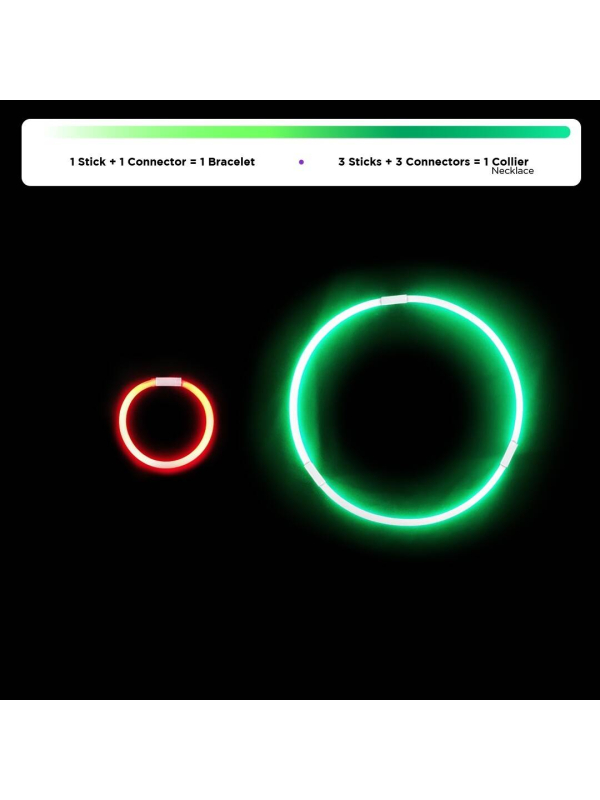 Bracelets lumineux fluo – Set de 15 sticks avec connecteurs