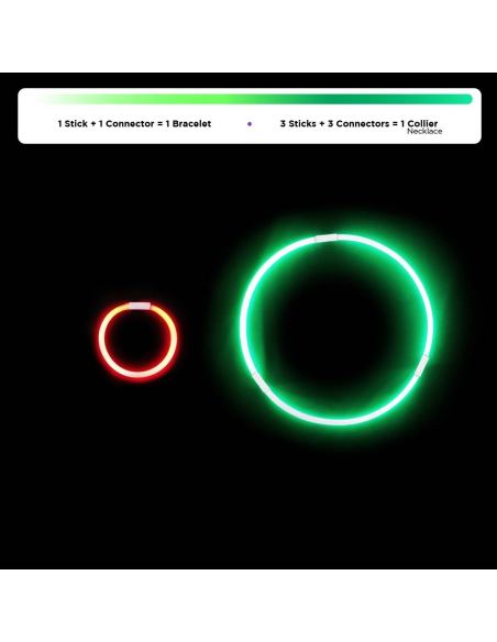 Bracelets lumineux fluo – Set de 15 sticks avec connecteurs