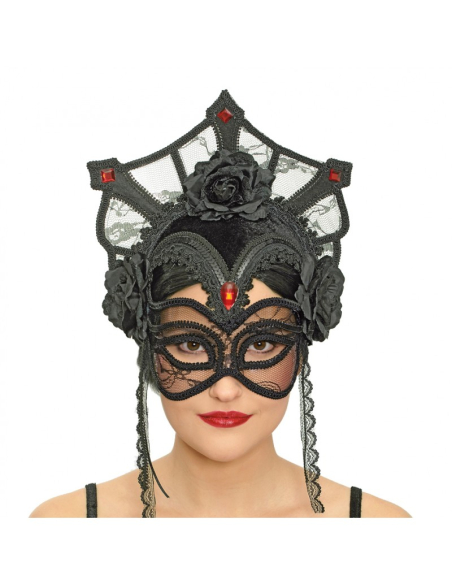 Couronne Masquée Élégance Gothique – Coiffe de Reine Noire avec Roses & Dentelle