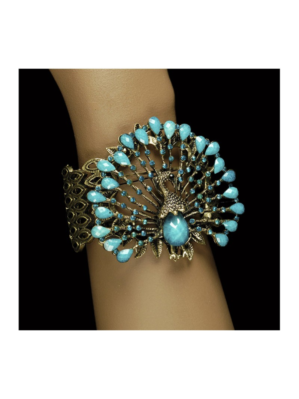 Bracelet Paon Fantaisie – Argent Vieilli & Pierres Bleu Turquoise