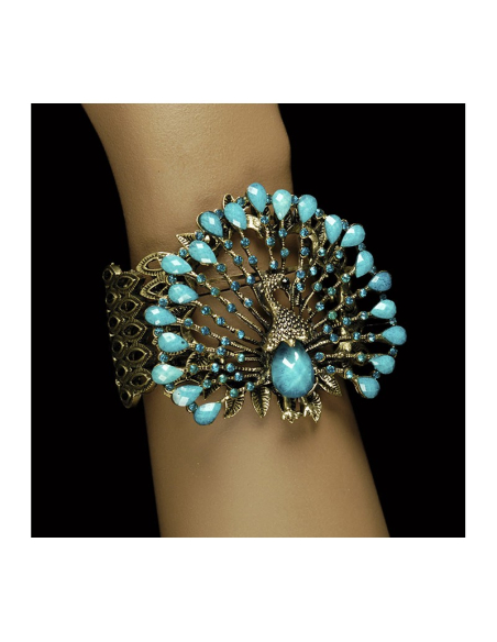 Bracelet Paon Fantaisie – Argent Vieilli & Pierres Bleu Turquoise