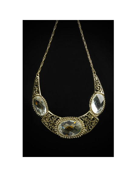 Collier fantaisie or antique avec pierres blanches – Bijou de Reine glamour