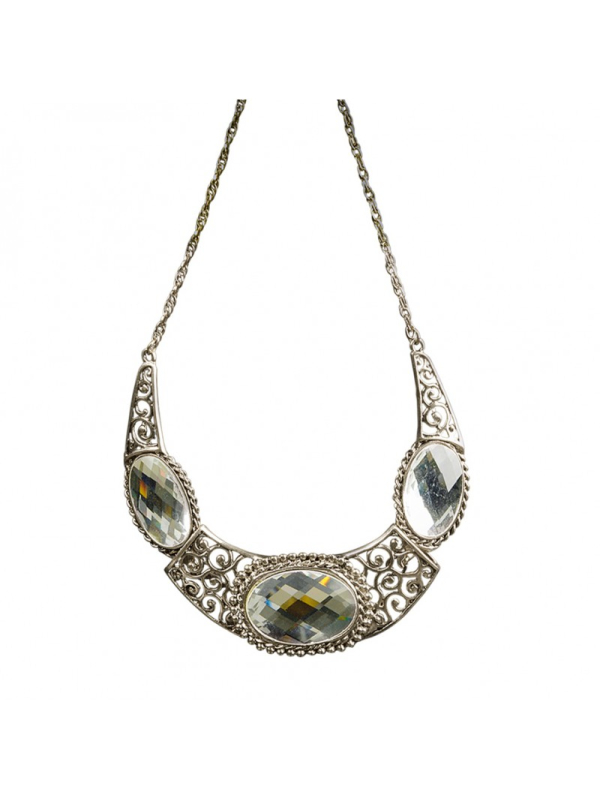 Collier fantaisie or antique avec pierres blanches – Bijou de Reine glamour