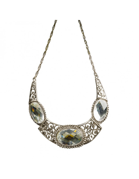 Collier fantaisie or antique avec pierres blanches – Bijou de Reine glamour