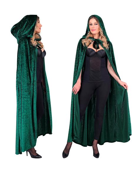 Cape médiévale en velours vert à capuche – Mixte adulte 140 cm