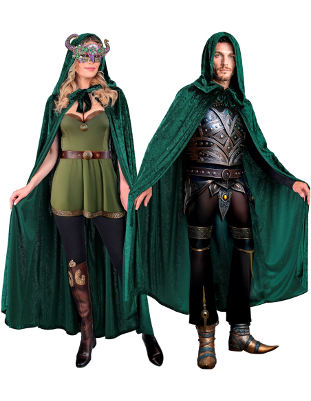 Cape médiévale en velours vert à capuche – Mixte adulte 140 cm