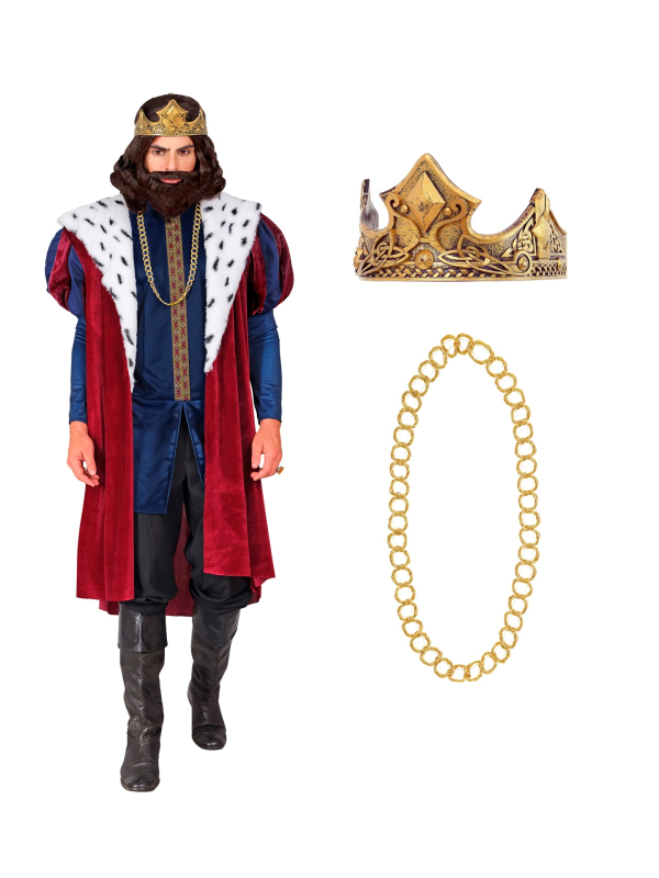 Costume Roi Médiéval pour Homme – Veste, Manteau, Collier et Couronne
