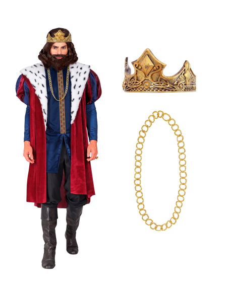 Costume Roi Médiéval pour Homme – Veste, Manteau, Collier et Couronne