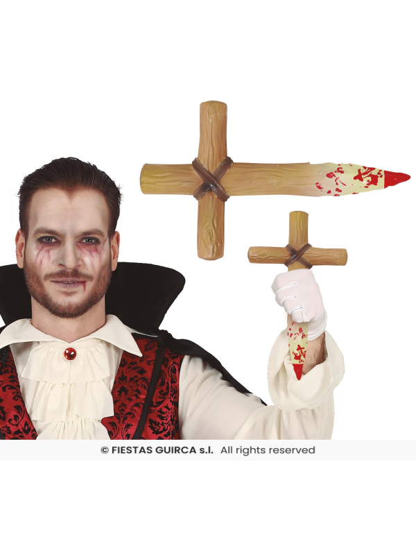 Croix pieu ensanglantée Halloween – Accessoire 30 cm en PVC