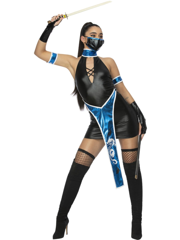 Déguisement ninja sexy bleu pour femme – Costume Fever® avec masque et gants
