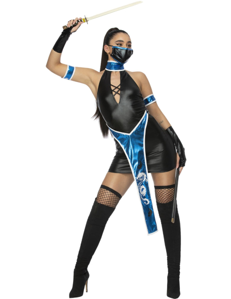 Déguisement ninja sexy bleu pour femme – Costume Fever® avec masque et gants