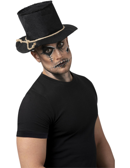 Chapeau Halloween épouvantail adulte – Toile noire et corde style gothique