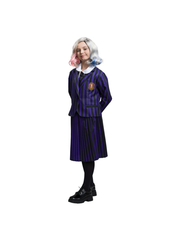 Tenue Wednesday fille à rayures noires et violettes