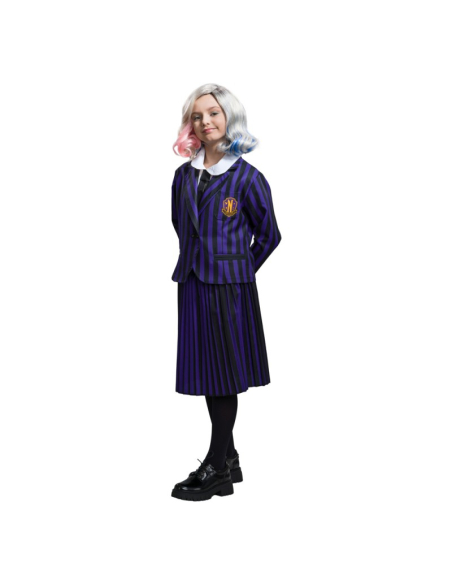 Tenue Wednesday fille à rayures noires et violettes
