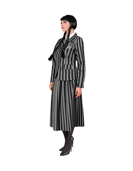 Déguisement Mercredi Addams Femme – Uniforme Gothique Rayé Halloween