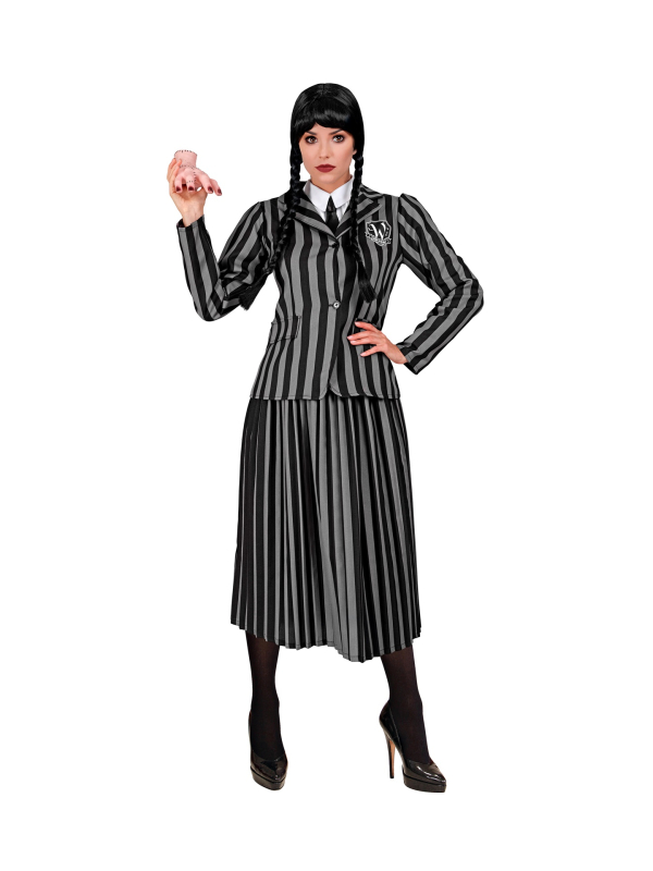 Déguisement Mercredi Addams Femme – Uniforme Gothique Rayé Halloween