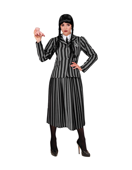 Déguisement Mercredi Addams Femme – Uniforme Gothique Rayé Halloween