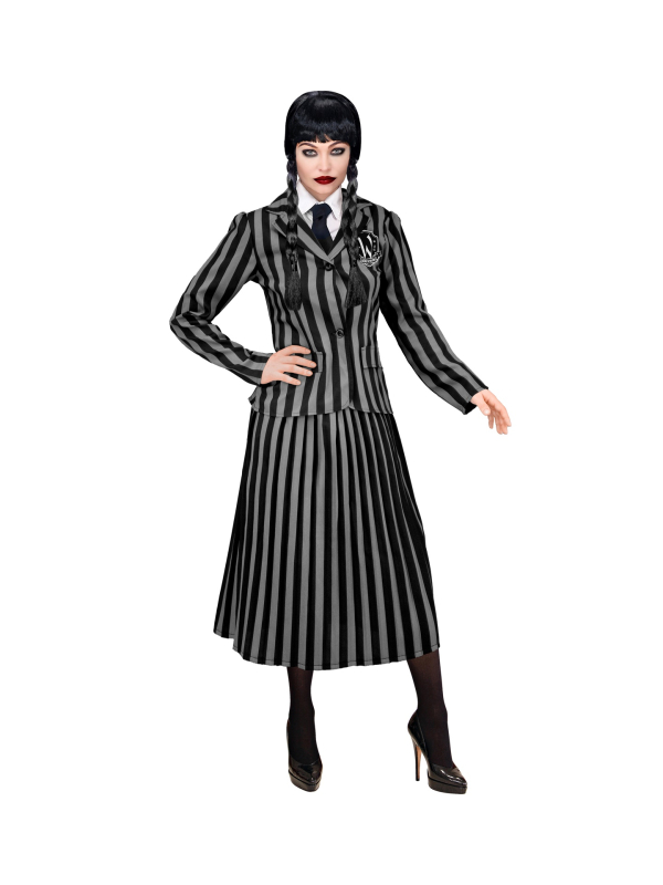 Déguisement Mercredi Addams Femme – Uniforme Gothique Rayé Halloween