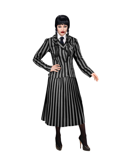 Déguisement Mercredi Addams Femme – Uniforme Gothique Rayé Halloween