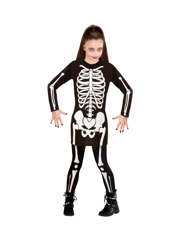 Robe squelette fille noir et blanc Halloween