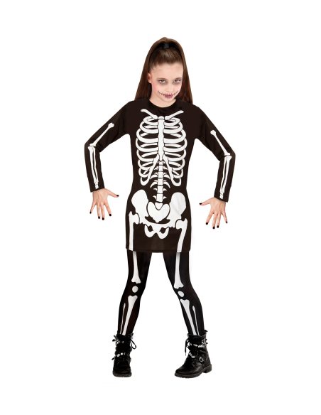 Robe squelette fille noir et blanc Halloween