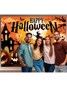 Photocall Halloween 220x150 cm – Bannière Tissu "Happy Halloween