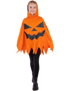 Poncho Citrouille Enfant Halloween – Taille Unique Orange avec Capuche 2