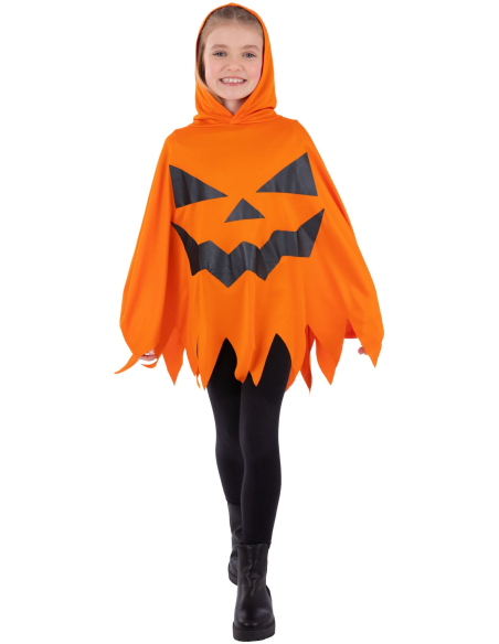 Poncho Citrouille Enfant Halloween – Taille Unique Orange avec Capuche
