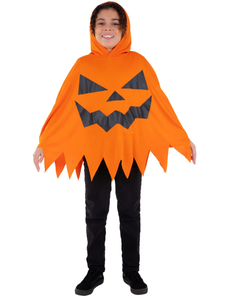 Poncho Citrouille Enfant Halloween – Taille Unique Orange avec Capuche