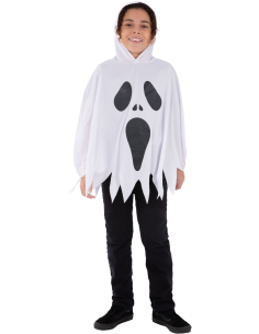 Poncho Fantôme Enfant Halloween – Taille Unique Blanc avec Capuche 2
