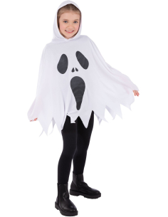 Poncho Fantôme Enfant Halloween – Taille Unique Blanc avec Capuche
