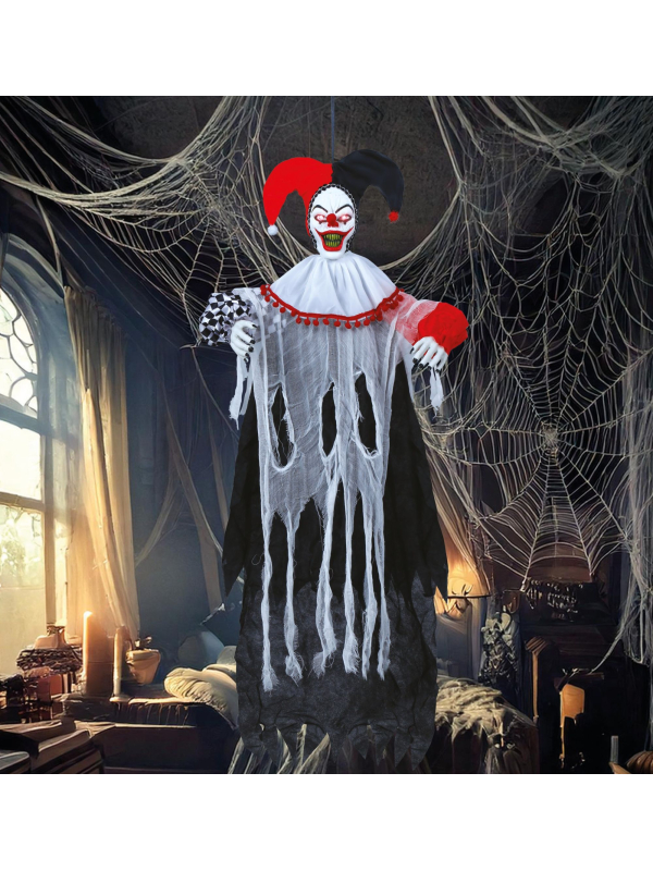 Suspension Clown Bouffon Maléfique 120 cm – Lumineux & Animé Halloween